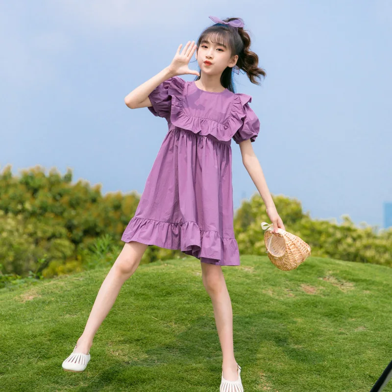 

Girls' ruffled dress summer Korean version of the big boy's puff sleeve princess dress