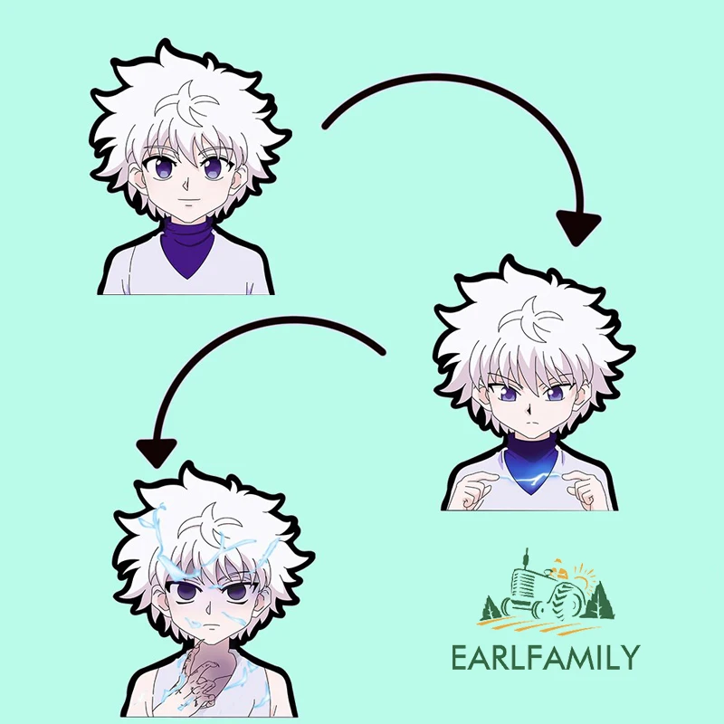 Фото EARLFAMILY Killua Zoldyck Peek, автомобильная наклейка, аниме HUNTER × HUNTER, Виниловая наклейка Chibi с большой головкой, задняя наклейка для граффити JDM №2