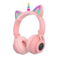 rgb unicorn kids wireless headphones with miccontrol rgb light girls music stereo earphone mobile phone childrens headset