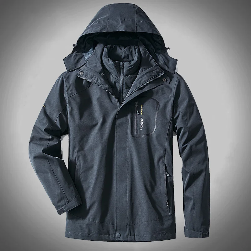 

Пуховик мужской зимний 3 в 1, модная уличная одежда в стиле пэчворк, ветрозащитный водонепроницаемый пуховик с капюшоном, бриджи 6XL