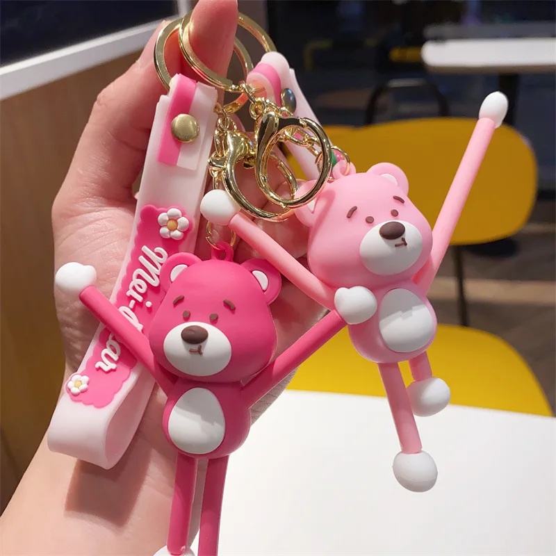 

Hot Sale New Cute Pull Bear Keychain Cartoon Keyring Fashion Car Accessories Creative Bag Ornaments Gifts Toys Small Pendant