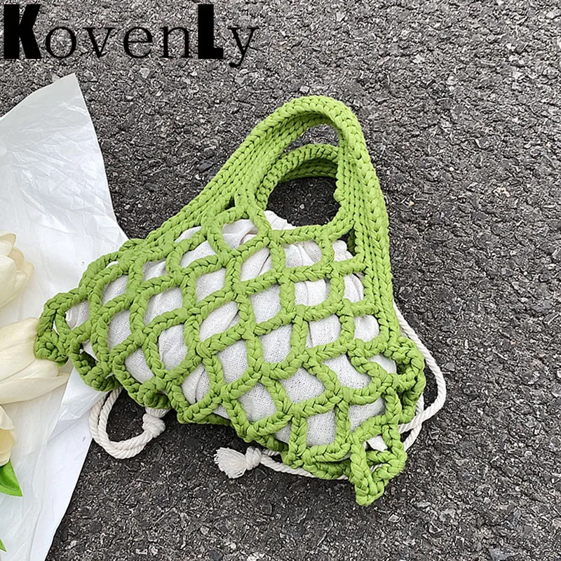 

Летняя сумка из хлопка, плетеная, с вырезами, пляжная сумка-клатч для женщин, богемный дизайн, ручная сумка, модная женская летняя сумка