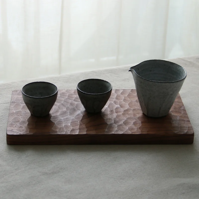 

Solid Wood Dining Plate Handmade Black Walnut Rectangle Japanese Tea Tray Household Pastry Fruit Restaurant Steak Service Tray
