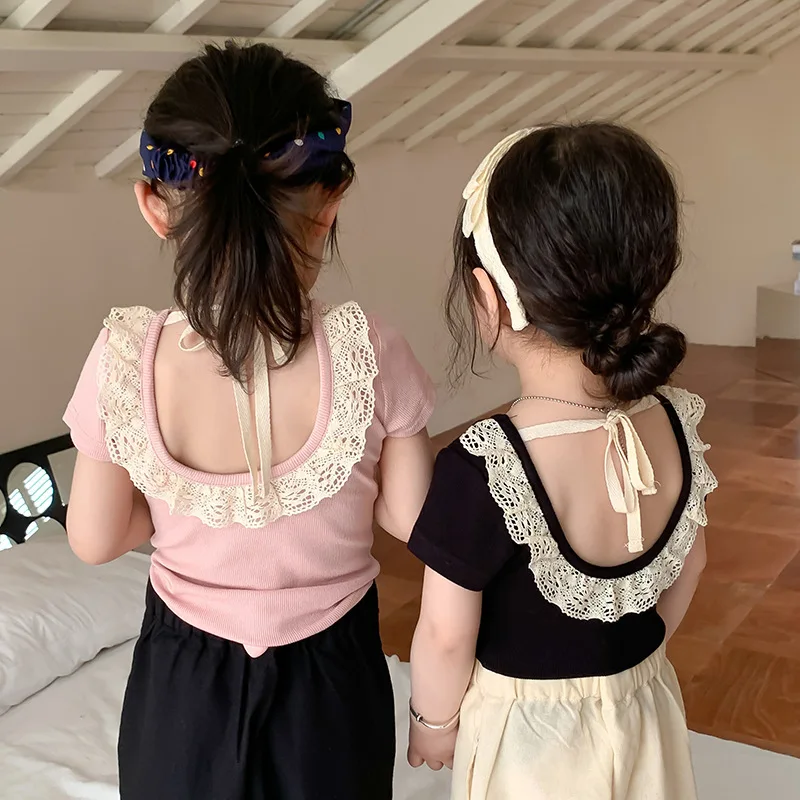 

2022 T-shirts Short Sleeve Regular Length Pullover Solid Designable Beautiful Comfortable Simple Clean Summer Children Girls