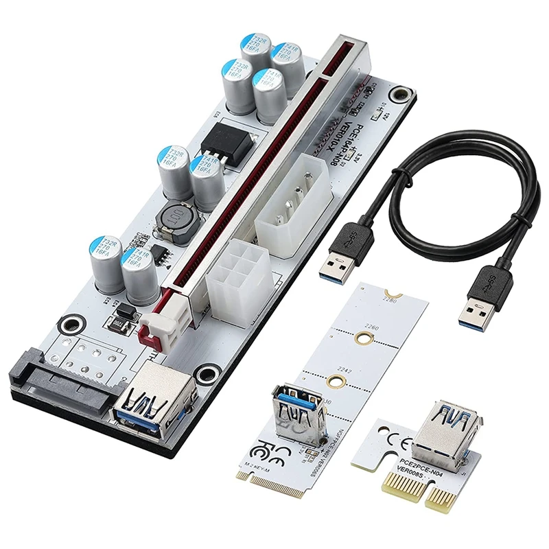 

PCIE Riser 1X To 16X (6PIN/SATA/4PIN)+M.2 To PCI-E Riser Card For Bitcoin GPU Mining Powered Riser Adapter Card