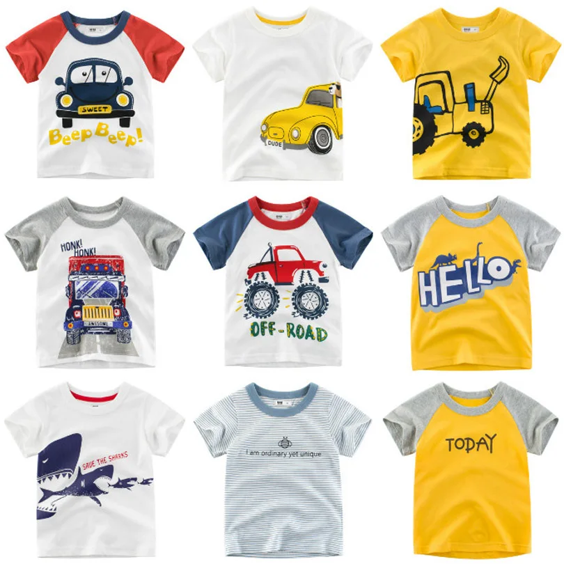 

Летняя футболка для маленьких мальчиков, хлопковые топы с мультяшным принтом автомобиля, футболки для мальчиков, детская верхняя одежда, то...
