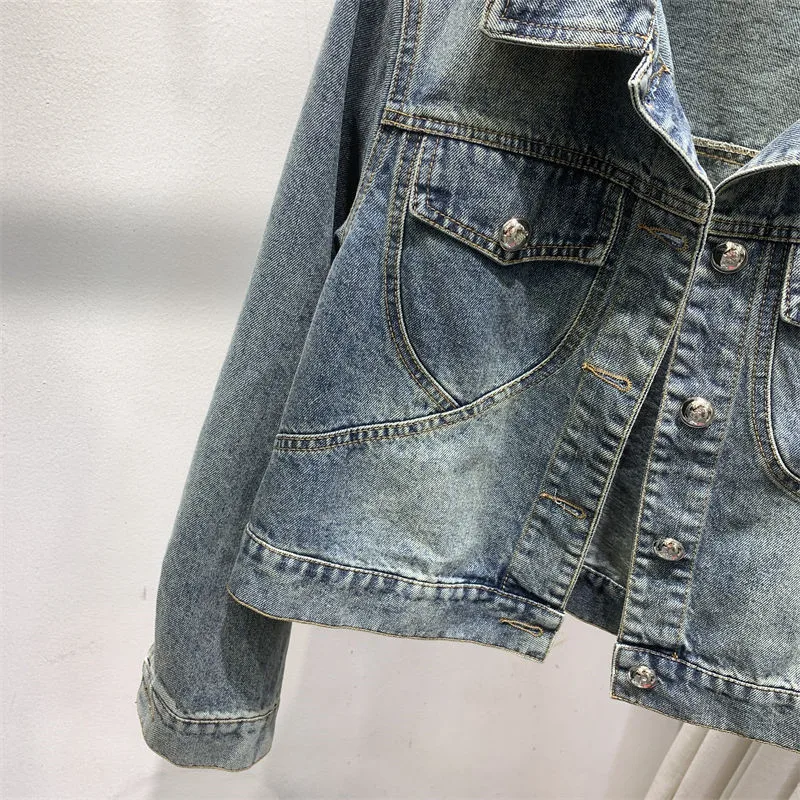Винтажная уличная одежда необычная однобортная джинсовая куртка Женская