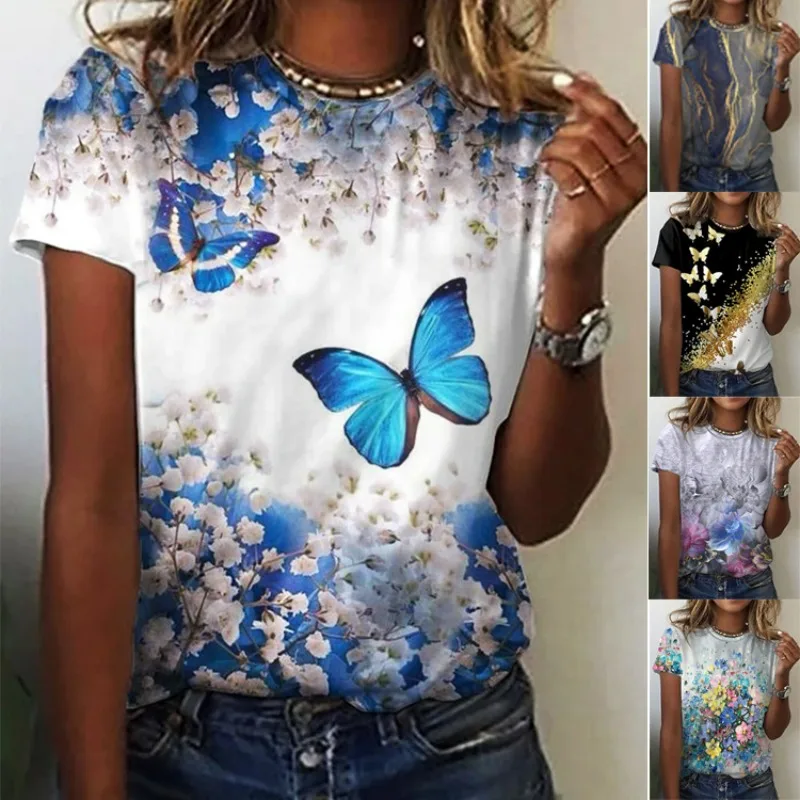 

Women's butterfly pattern short sleeved T-shirt