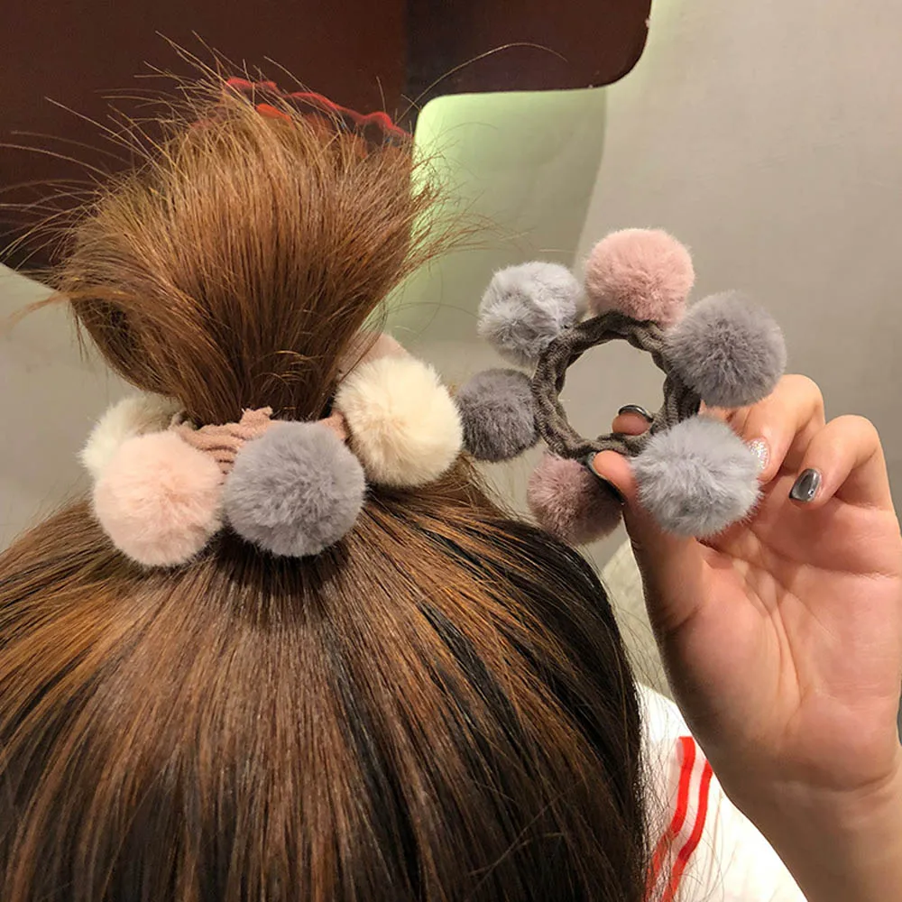 

Pompom Hair Rope Hair Band Geometric Elastic Scrunchies Fur Ball Rubber Band Girls Women Headwear Ponytail Holder Hairband