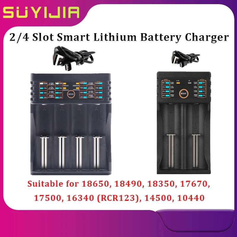 

Умное зарядное устройство со слотом для 18650 2/4, быстрое зарядное устройство USB, зарядное устройство для литий-ионных аккумуляторов, портативная зарядка для 18500, 16340, 21700, 14500