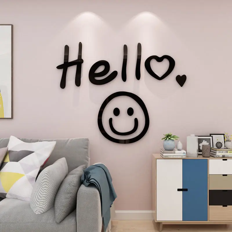 

Hello English Letter Acrylic Wall Stickers Self-adhesive Smiling Face Living Room Bedroom Background Wallpaper Wall Decoration