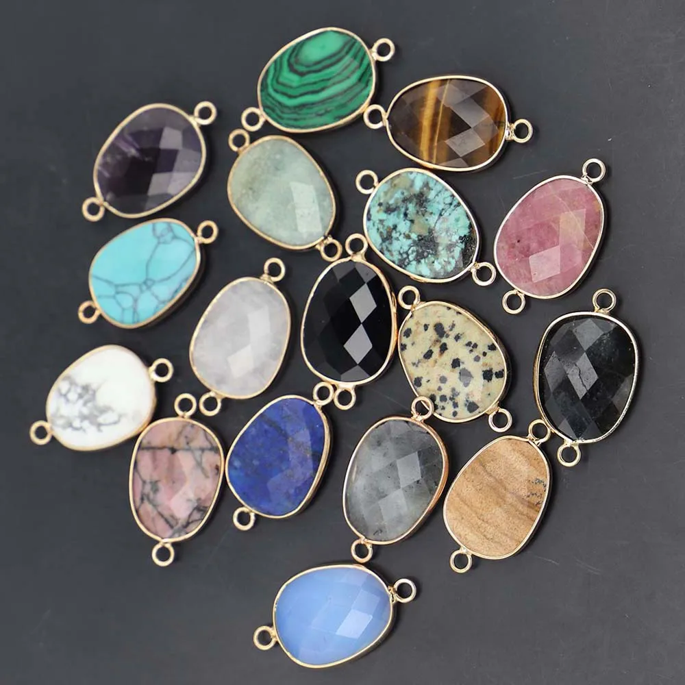 

Free Shipping Natural Stone Cut Crystal Agate Wrapped Edge Pendants Oval Binaural Connector DIY Fashion Jewelry Making 5Pcs/ Lot