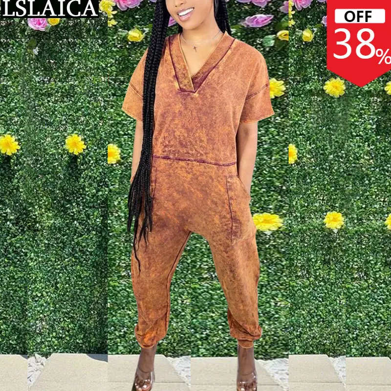 

Casual Jumpersuit Women Summer Fashion Loose One Piece Outfit Short Sleeve Long Pants Romper Dropshipping Overalls Streetwear