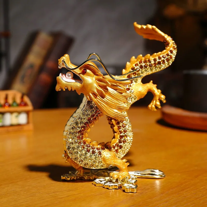 crystal dragon trinket box chinese dragon textured decorative rhinestone enamel gift display cases dragon design keepsake statue