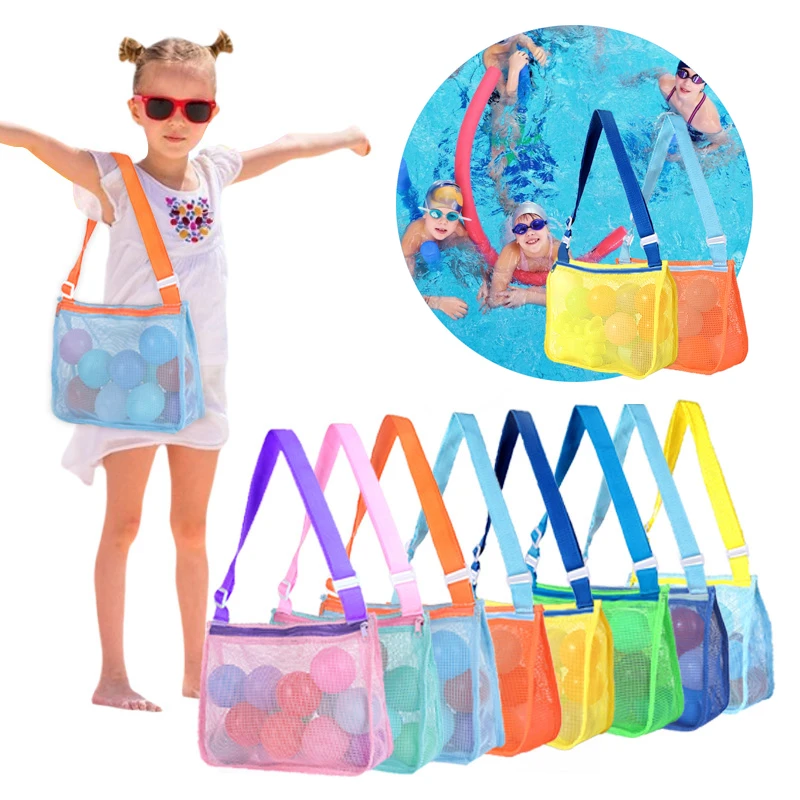 

Children Beach Mesh Bag Travel Protable Organizer Bag Kids Swimming bag Beach Toys Towel Storage Bags Women Cosmetic Makeup Bags