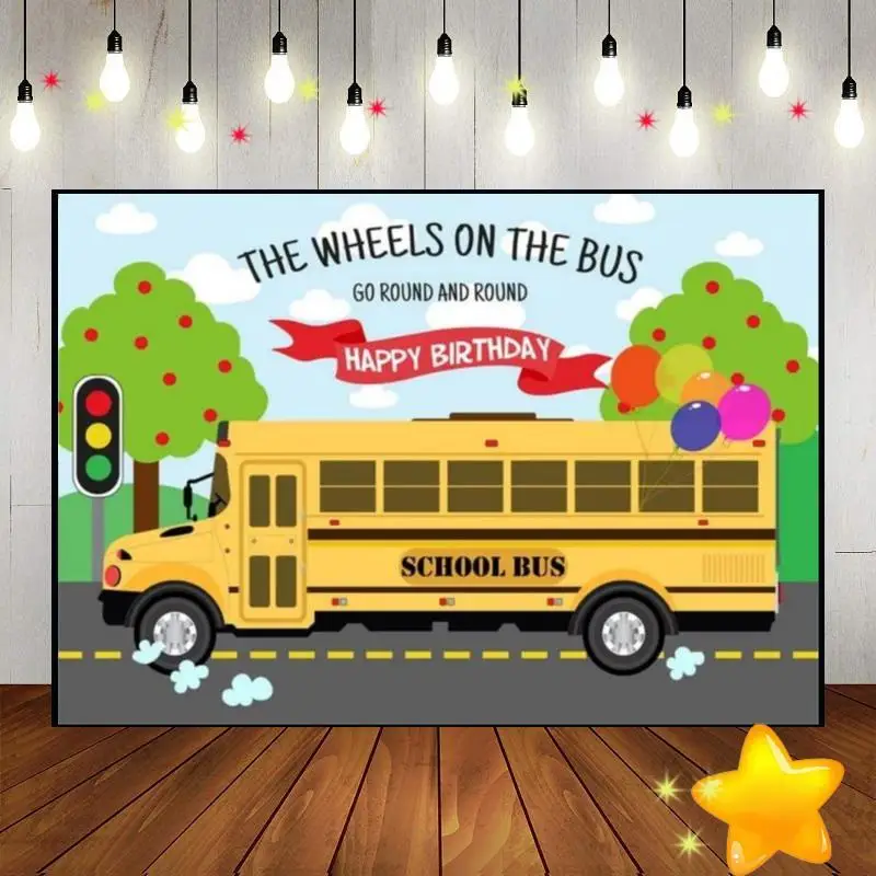 

School Bus Yellow Wheels Bus Kindergarten Baby Shower Decoration Background Photography Backdrops Banner Freedom Photo Party