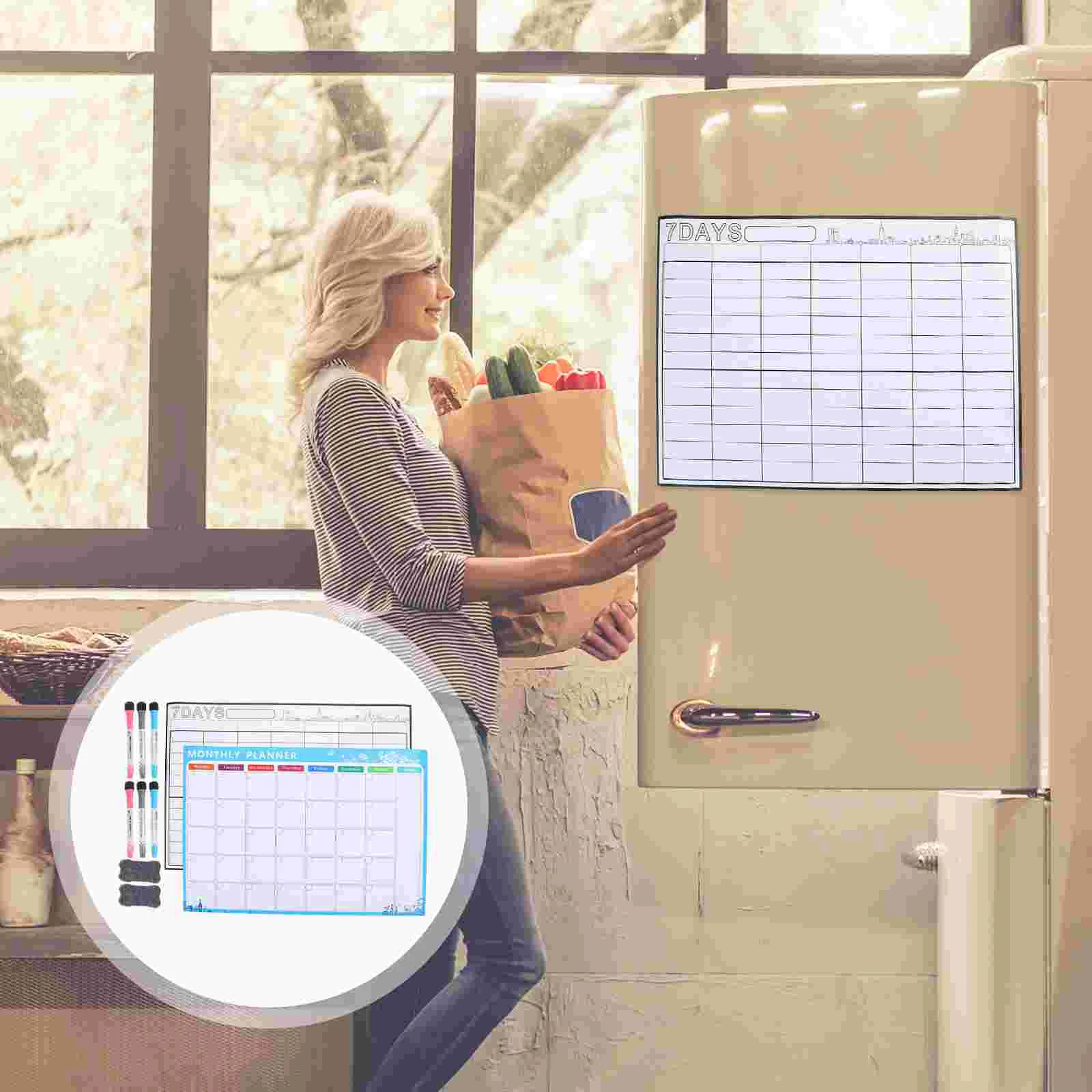 

2 Sets Magnetic Board Schedule Home Message Board Planning Weekly Calendar Fridge Whiteboard for Home Fridge