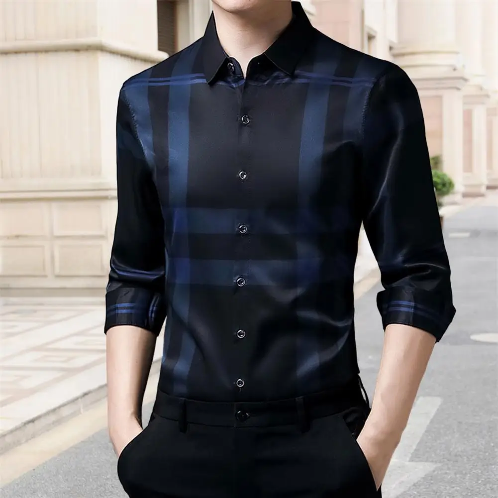 

Рубашка мужская в клетку, деловая Удобная стильная тонкая верхняя одежда, дышащая рубашка в полоску, весна-осень