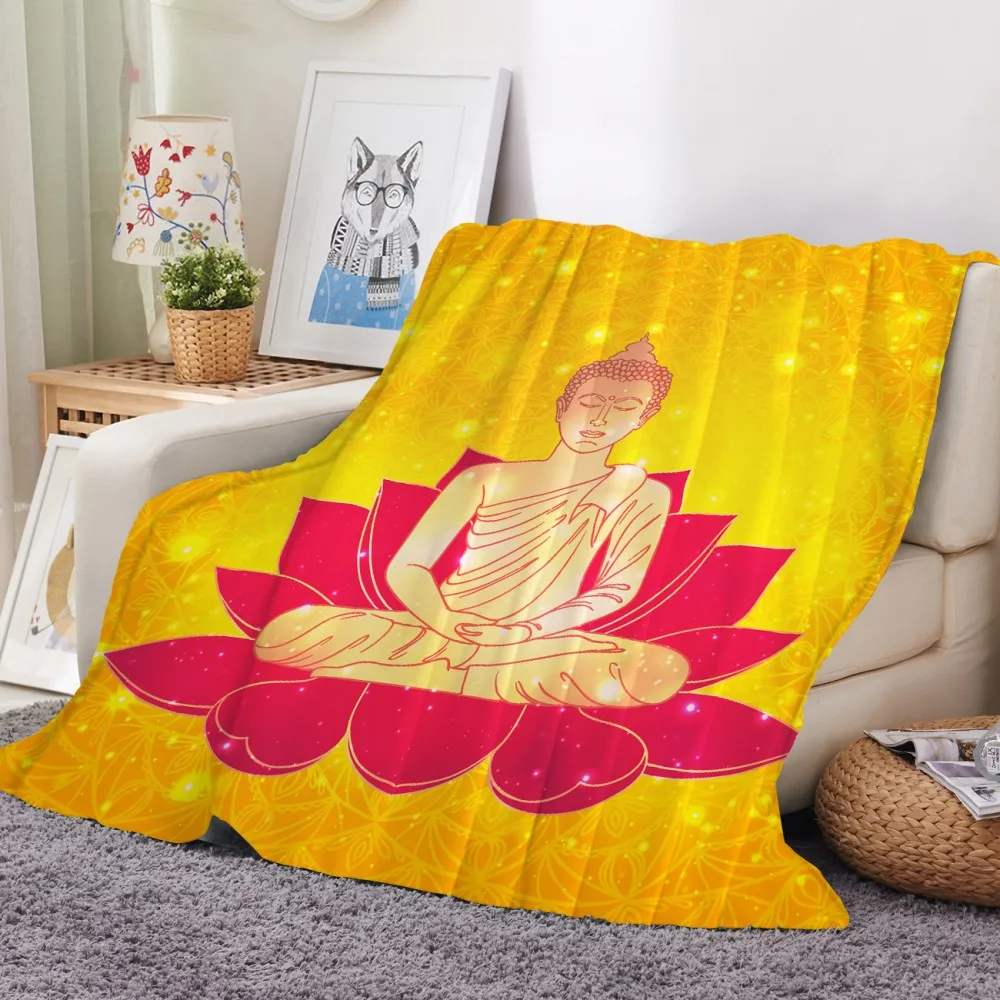 

Manta de lana con estampado 3D de Buda y la Oficina para la siesta, manta de franela con fondo azul, textil para el hogar