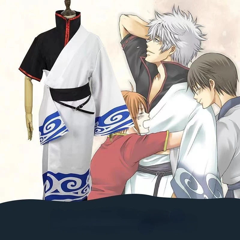 

Anime Gintama Sakata Gintoki Cosplay Costumes Kimono Halloween Costumes Carnival Party Uniform Silver Soul Suit Colthing Wig