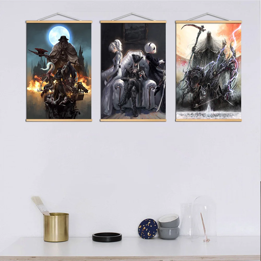 

Постеры и принты на холсте видеоигра Bloodborne Hunter, Настенная картина с прочным деревянным витком