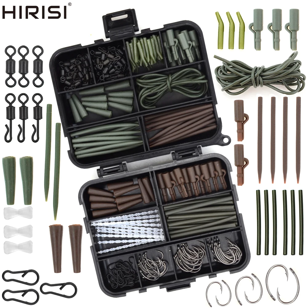 

Carp Fishing Tackle Kit in Box Fishing Swivels Snaps Quick Change Swivels Rig Safety Lead Clips Rubber Anti Tangle Sleeve XP-400