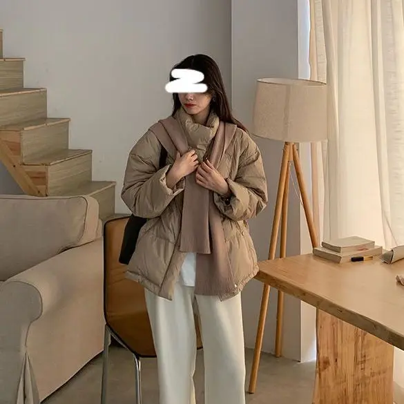 Women 2023 New Winter Korean Style White Duck Down Jacket Fashion Casual Female Loose Solid Long Sleeve Coats Clothing C60