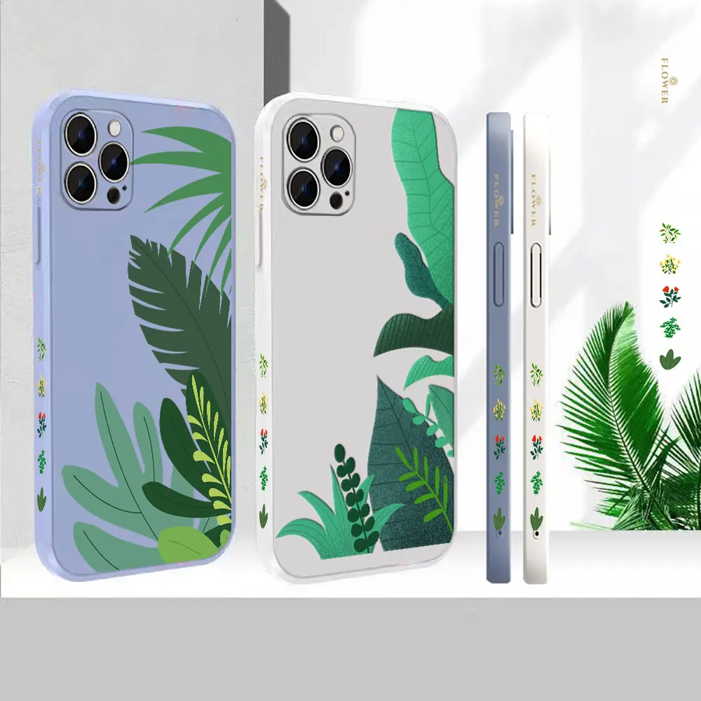 

Liquid Silicone Cover For Apple iPhone 14 13 12 11 Pro Max Mini 7 8 X XS XR SE Plus Abstract Originality Plants Leaf Case Funda
