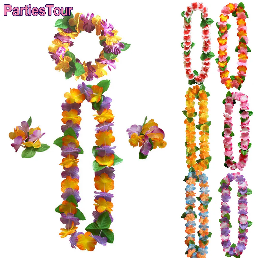 

4pcs/pack Tropical Hawaiian Leis for Hula Dance Luau Party Floral Necklace Leis for Hawaiian Theme Party Favors Decor Supplies