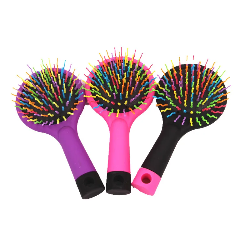 

2020 High Quality 1pc Rainbow Volume Anti-static Magic Detangler Hair Curl Straight Massage Comb Brush Styling Tools With Mirror