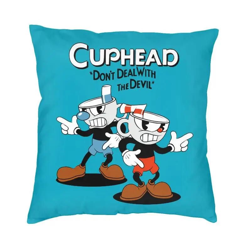 

Luxury Cuphead And Mugman Cushion Cover Velvet Cartoon Game Pillow Case Decoration