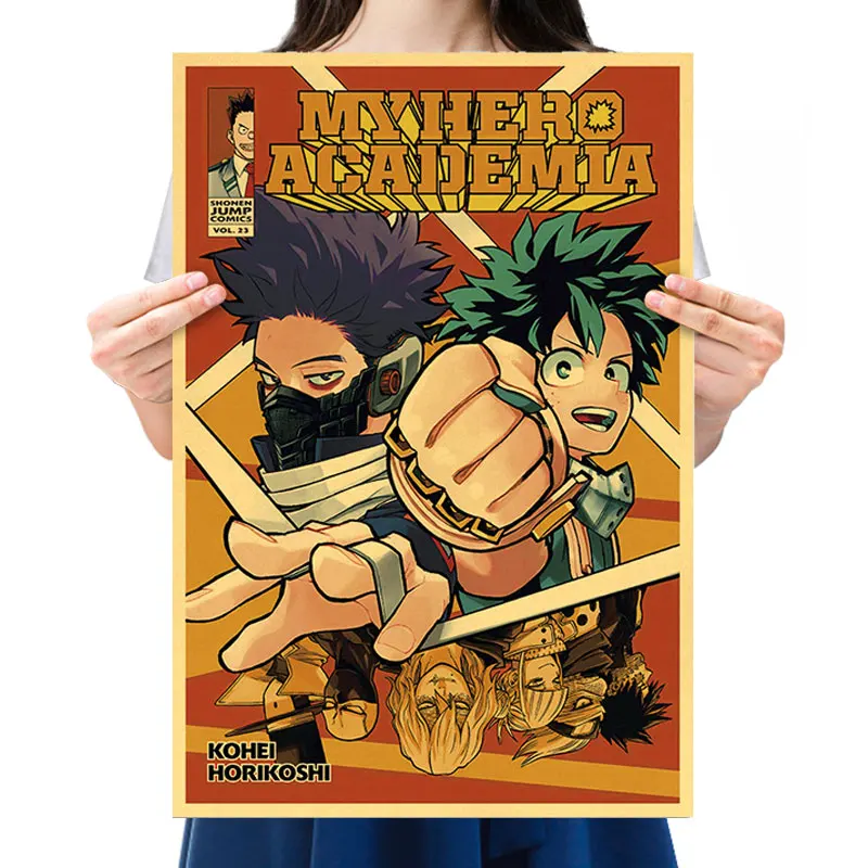 

Hot Anime Posters My Hero Academia Comic Decor Painting Secondary Animation Retro Kraft Paper Poster Vintage Home Wall Stickers