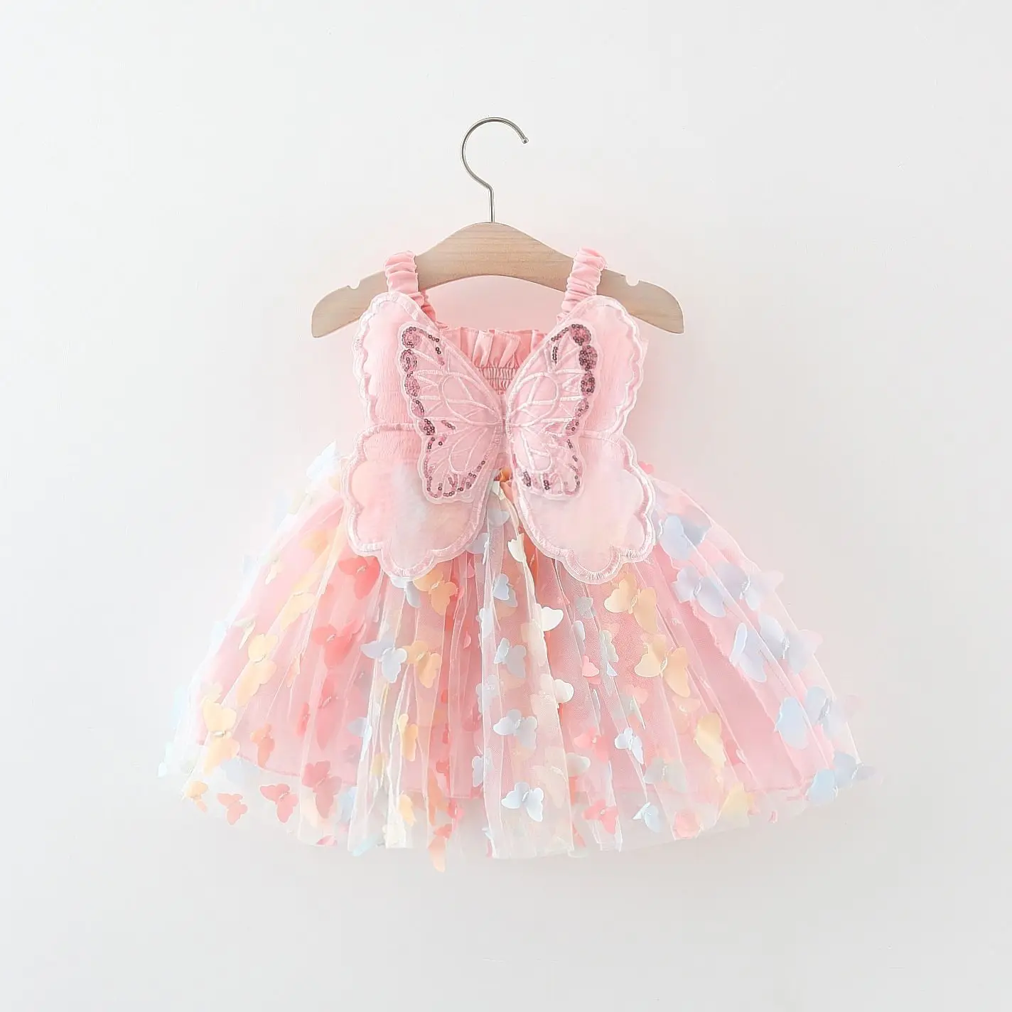 

Baby Dress Pink Suspenders Three Dimensional Angel Wings Girls Dresses Princess Clothing Birthday Cute Tutu Skirt
