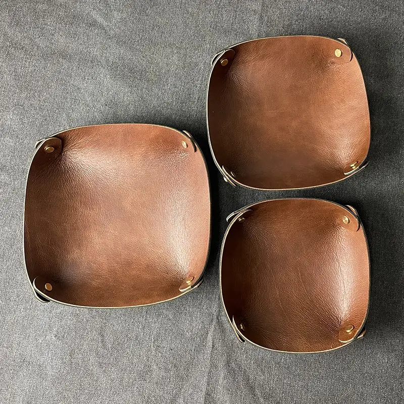 Квадратный лоток для хранения из натуральной кожи Двойная кожаная пластина