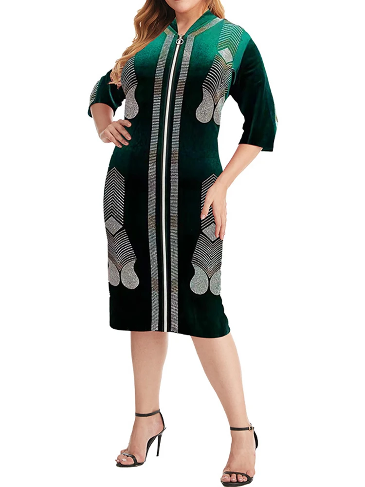 

Women Party Dress Plus Size Elegant Chic Diamonds Velvet Slim Midi Dress 2022 Lady Autumn Winter Christmas Evening Dress Club