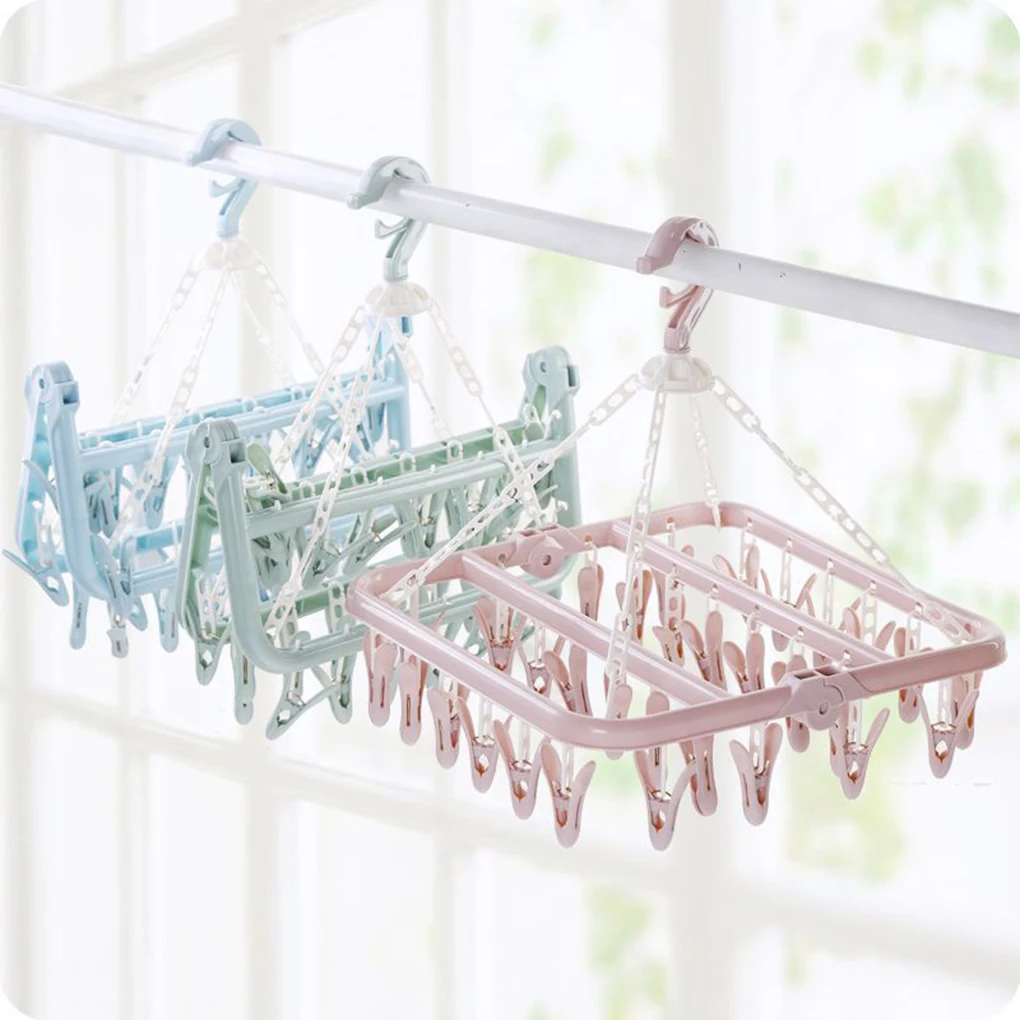 

32 Clips PP Underwear Racks Hangers Folding Underwear Socks Towel Drying Rack Housework Helper