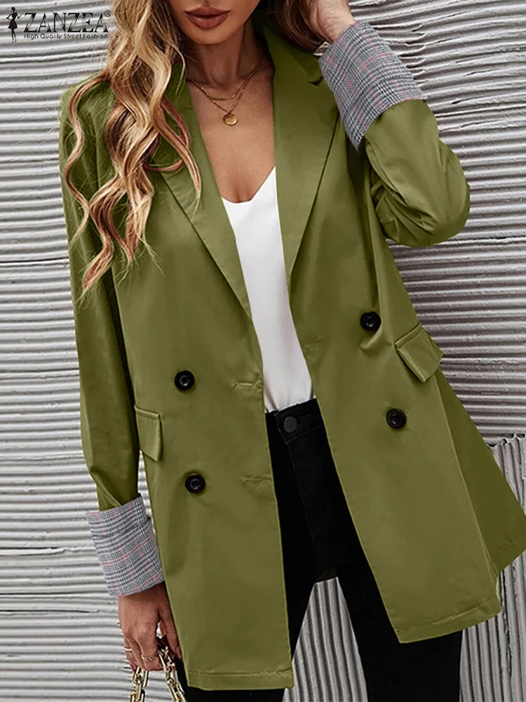 ZANZEA Women Plaid Cuffs Casual Blazer Autumn Suit Collar Long Sleeve Office Wear Long Suits Elegant 2023 Fashion Suit Coats