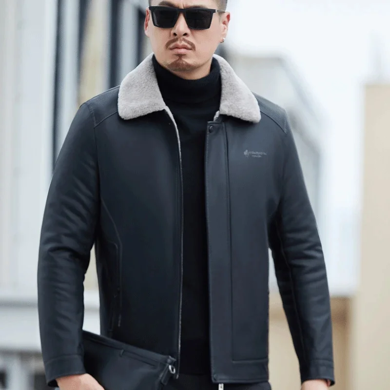 Мужское зимнее пальто из натуральной кожи новый приталенный жакет овечьей