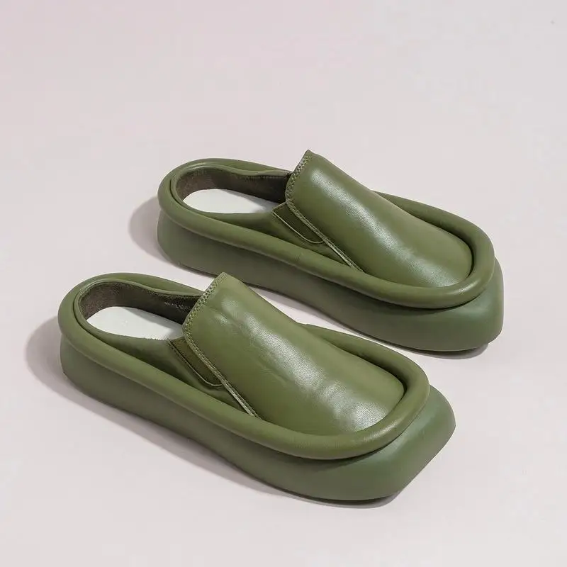 Шлепанцы женские на платформе дизайнерские сандалии пляжные тапочки кожаные