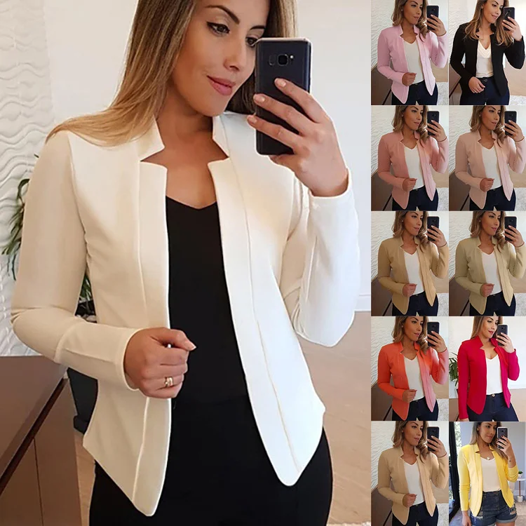 

DSZ Fashion Office Ladies Professional Suit Women Blazer Jacket Long Sleeve Solid Short Office Wear White Coat Clothes Vestidos