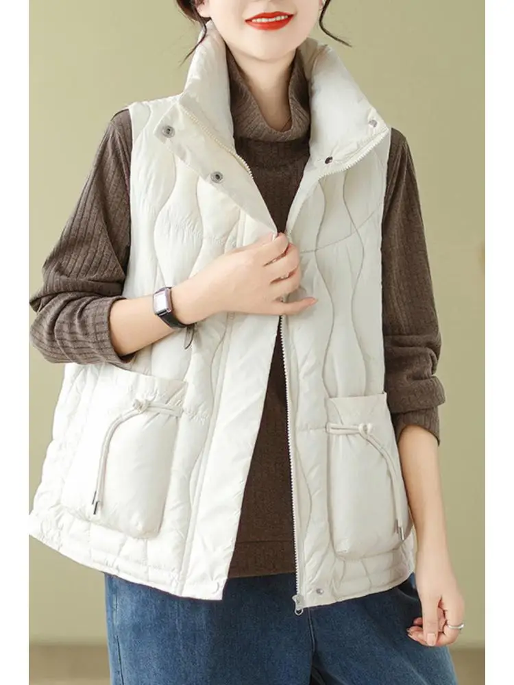 

Женский зимний пуховик из хлопка, новый утепленный однотонный жилет со стоячим воротником, верхняя одежда, однобортный уличный Топ без рукавов