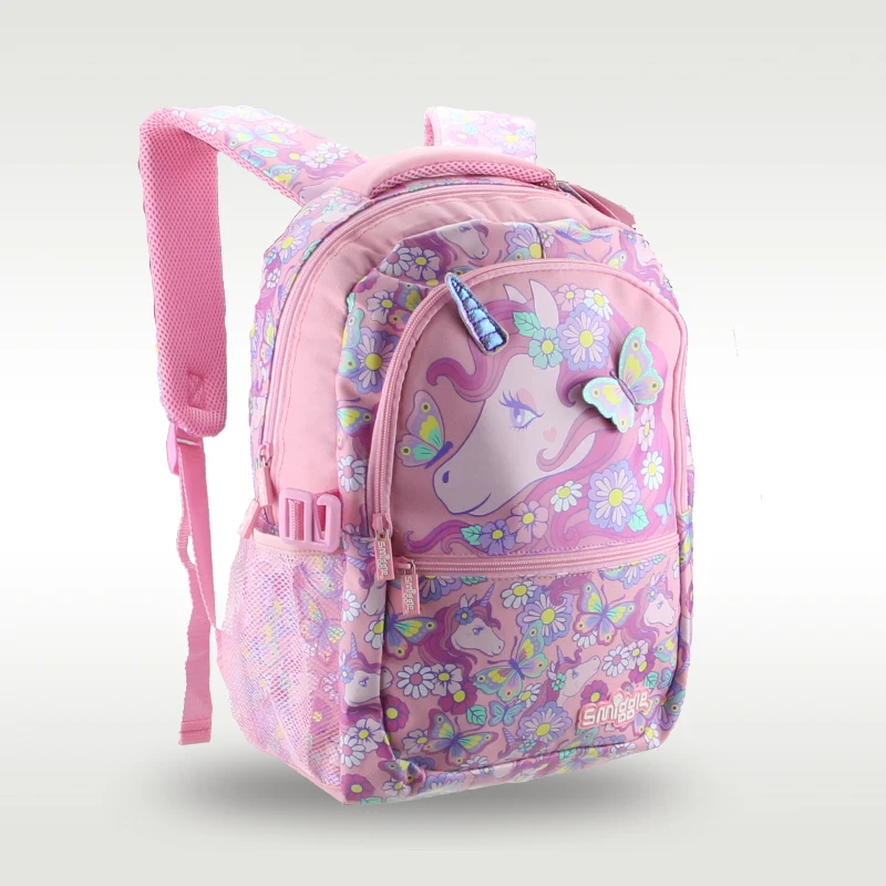 Australia Original Smiggle Children's Schoolbag Girls Shoulder Backpack Pink Butterfly Unicorn Sweet Bag 7-12 Years 16 Inches