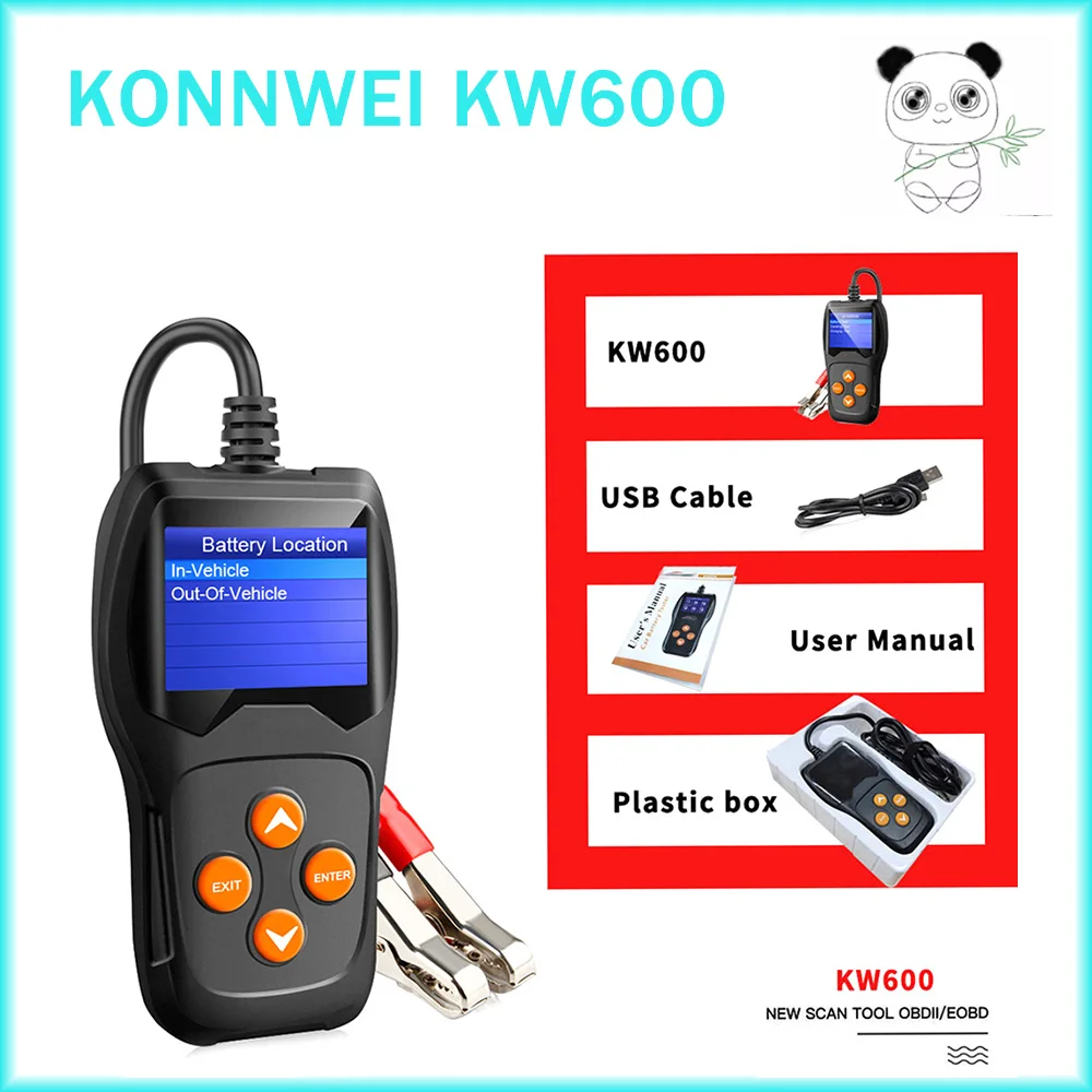 Тестер автомобильного аккумулятора KONNWEI KW600, 12 В, 100-2000CCA, 12 Вольт Тестер автомобильного аккумулятора KONNWEI KW600, 12 В, 100-2000CCA, 12 Вольт