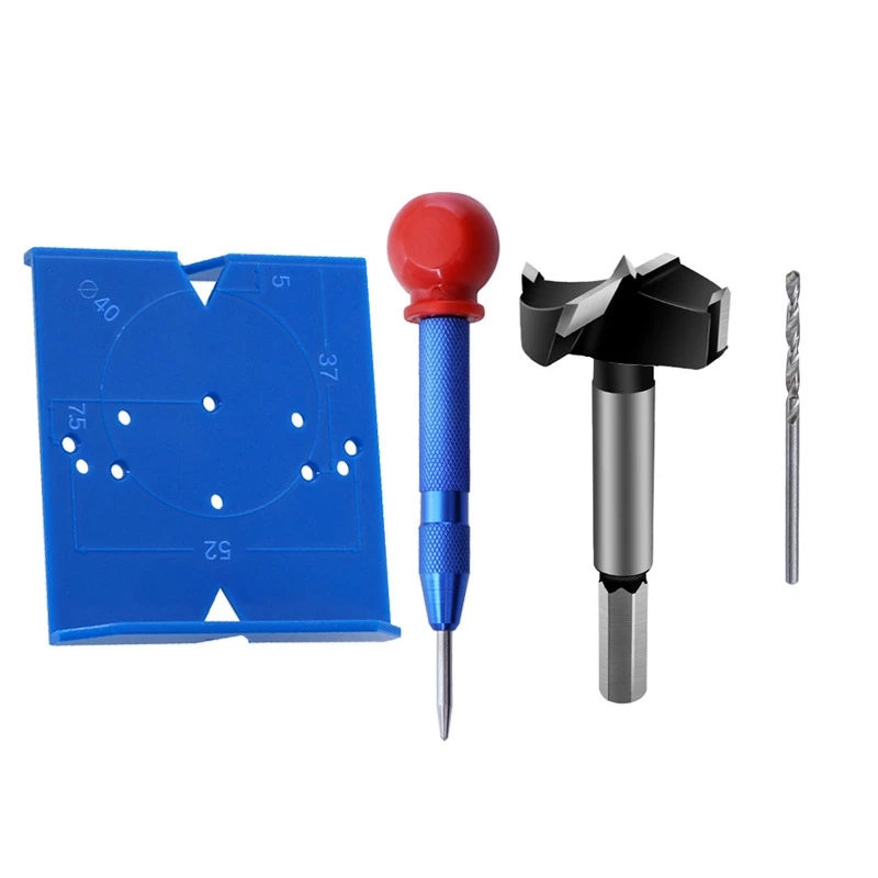 

Hinge Hole Drilling Guide Locator Hinge Drilling Jig Drill Bits Woodworking Door Hole Opener Cabinet Tools