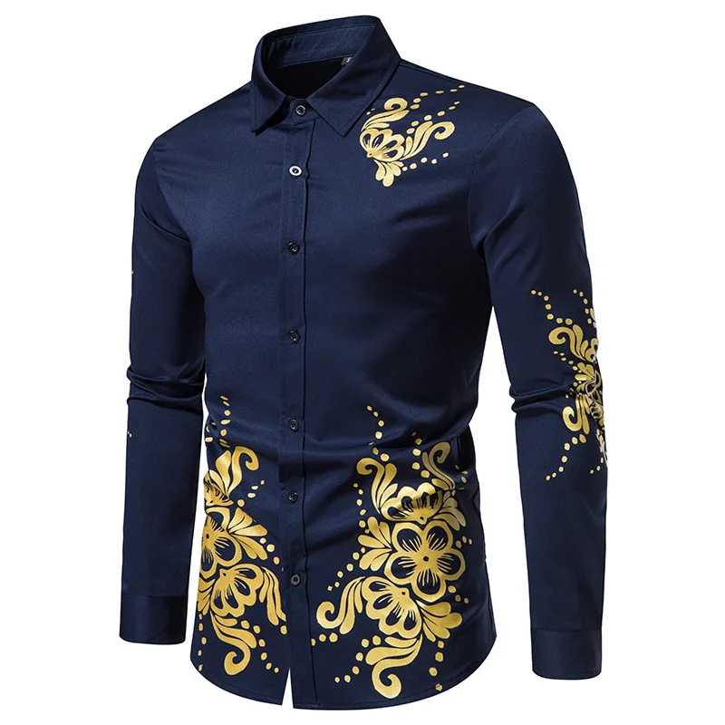Autumn Men's Printed Shirt Wine Red Long Sleeve Shirts Fashion Jacquard Tops Casual Prom Male Brand Clothes Social Dress Shirt