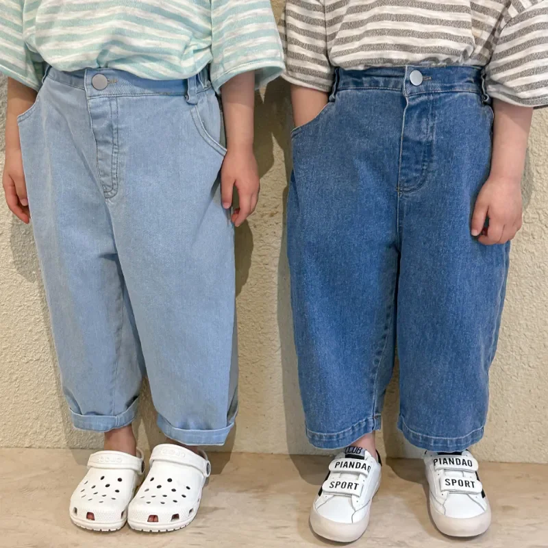 

Korean Style Children's vintage jeans Boys loose Trousers Girls casual all-match denim pants