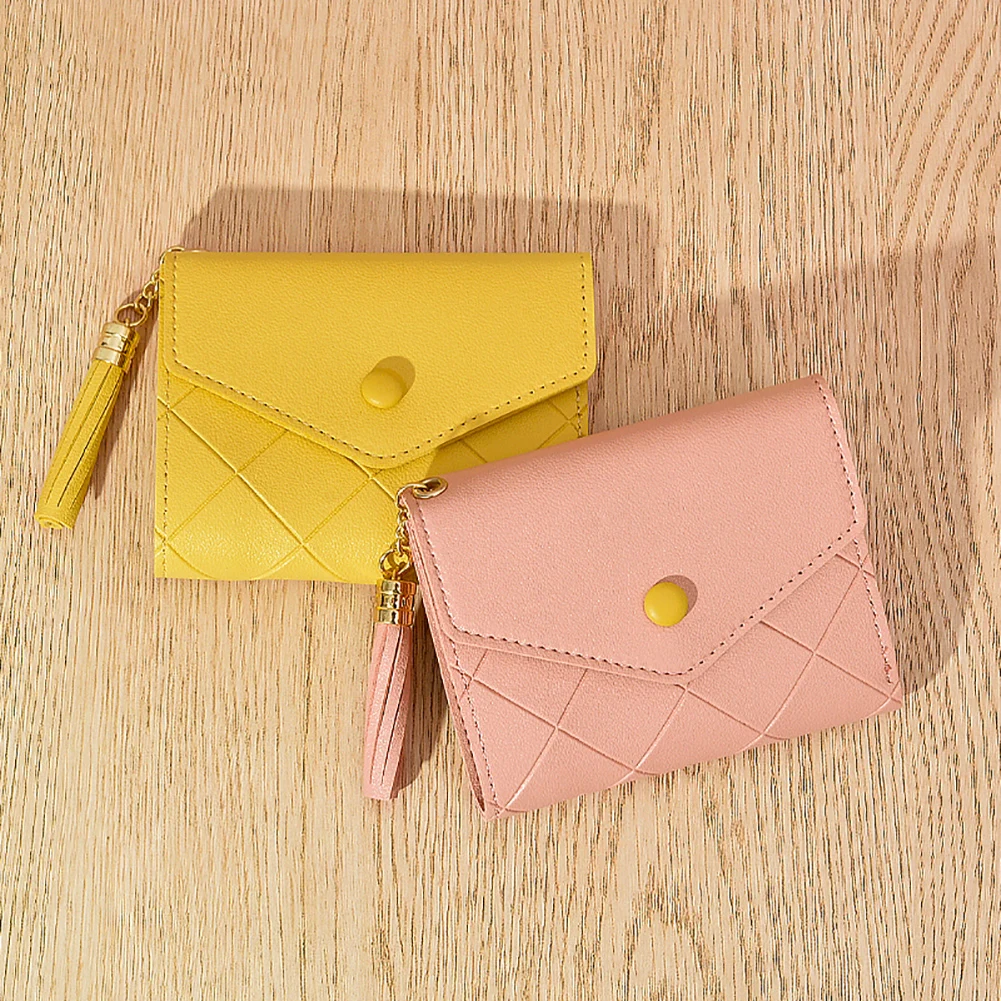 Женский маленький кошелек кожаный клетчатый с кисточками повседневный короткий