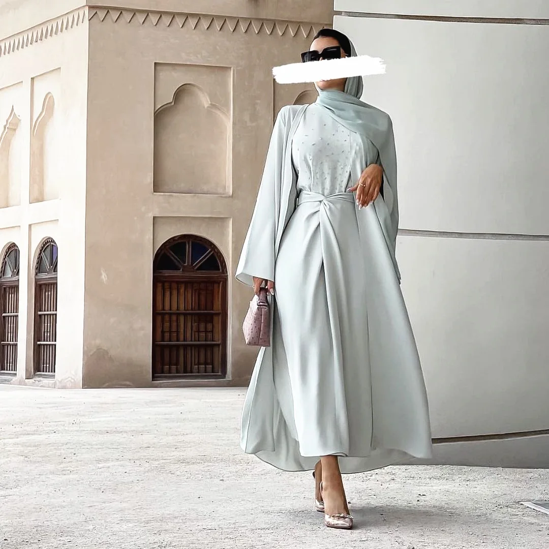 abaya 3 piece set Kimono Muslim Long Inner Dress Hijab Women Islamic Sets Robe Dubai Turkey Modest Kaftan Outfit Ramadan abayas