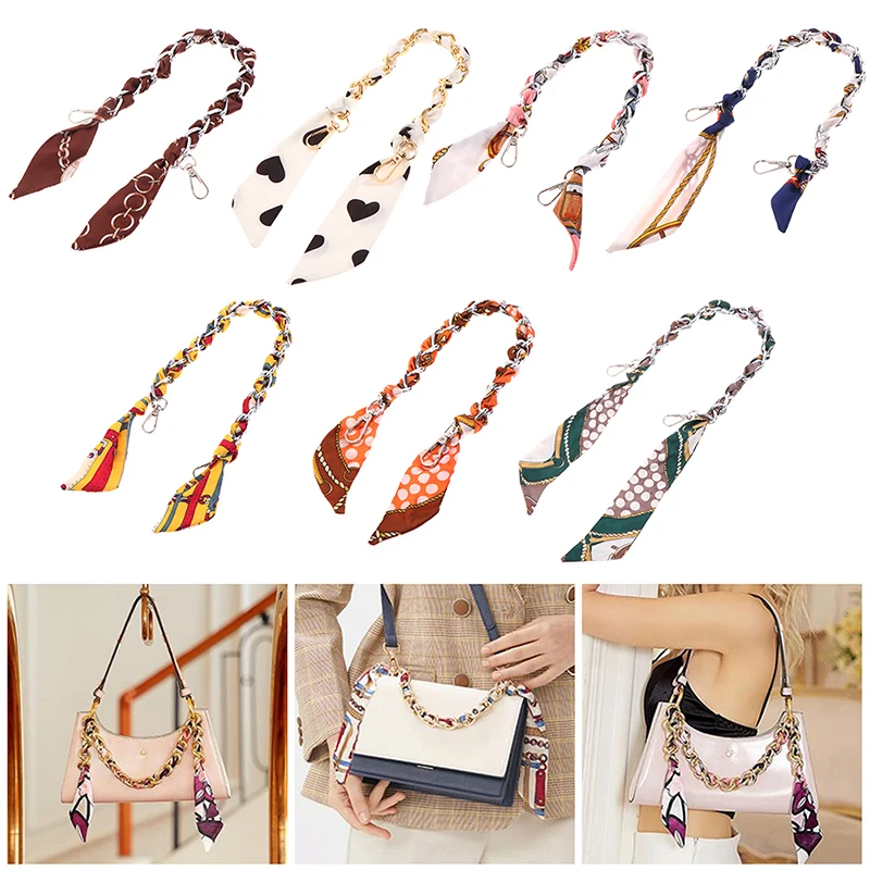

Fashion Beautiful Hanging Rope Silk Scarf Metal Chain With Shoulder Strap Hand Wrist Ribbon Woven Bag Pendant Accessories