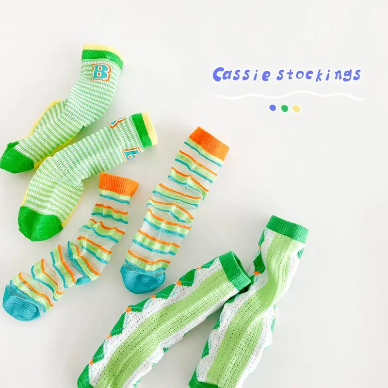 

3Pairs/Lot Children's Socks 2023 Spring Summer Mesh Contrast Color Boy's Letter Sports Wind Thin Girls Socks 3 To 12 Years Old